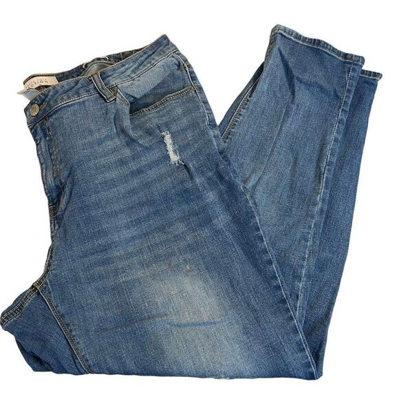 Kenneth Cole Reaction 16W Boyfriend distressed stretch denim blue jeans - Picture 1 of 15